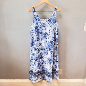 J.Jill‎ Womens Blue & White Floral Cotton Maxi Dress w/ pockets L